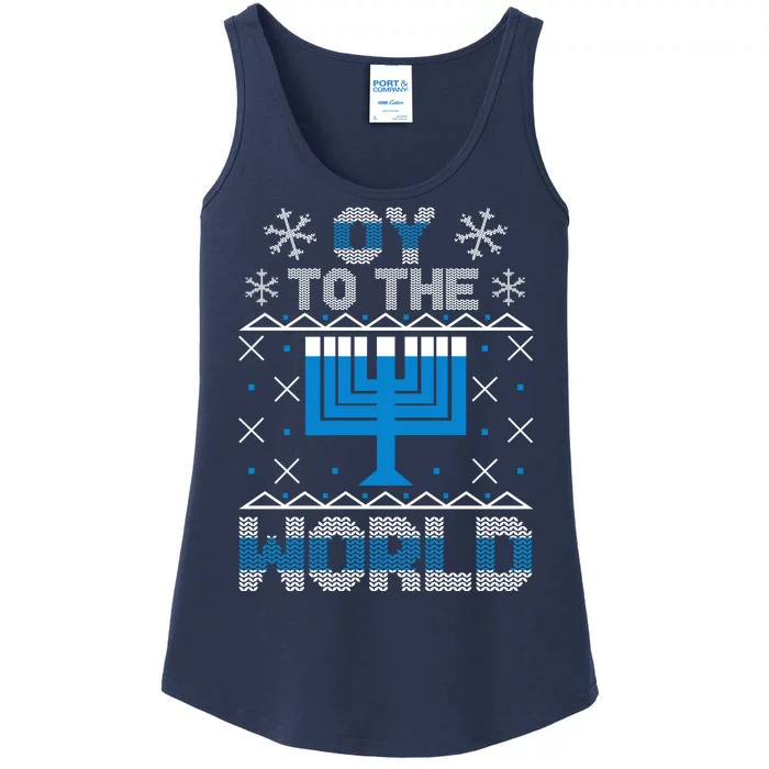 Oy To The World Ugly Hanukkah Sweater Ladies Essential Tank