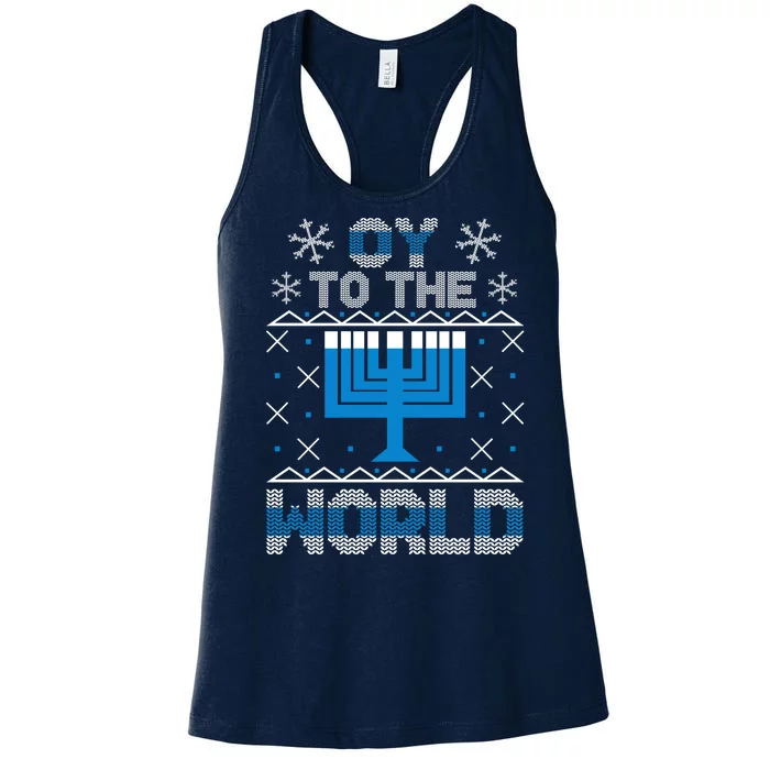 Oy To The World Ugly Hanukkah Sweater Women's Racerback Tank