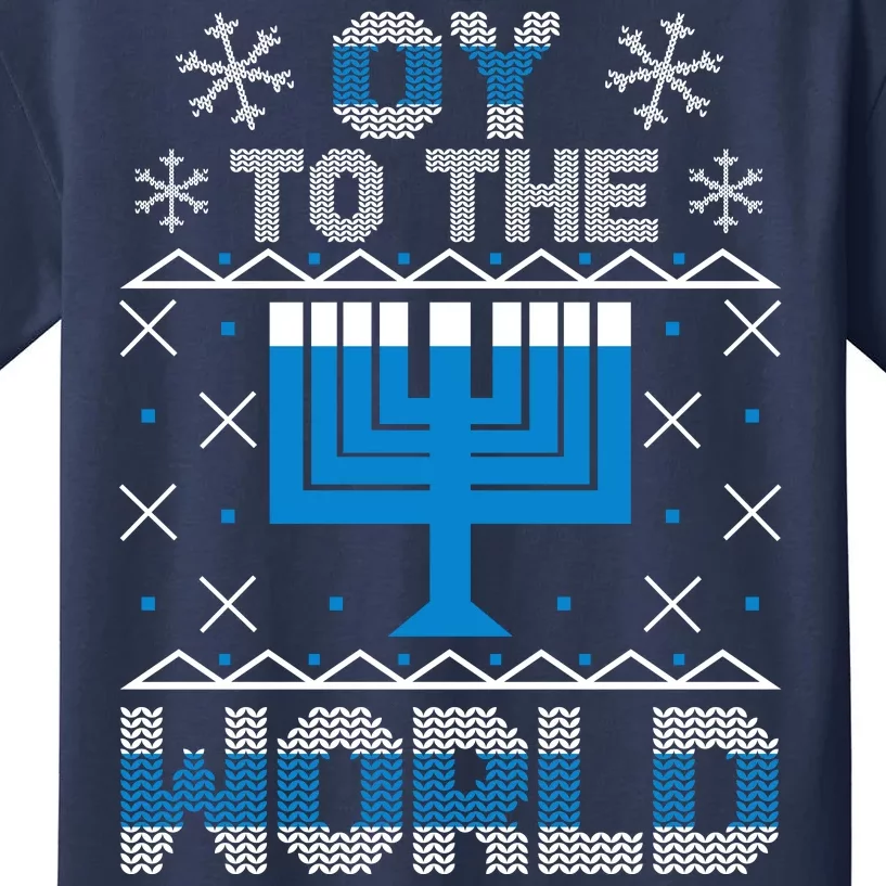 Oy To The World Ugly Hanukkah Sweater Kids T-Shirt