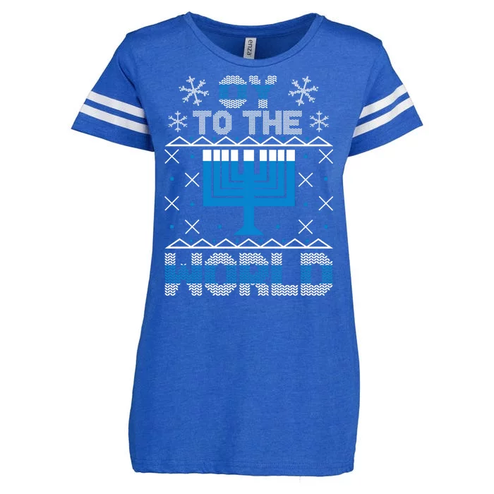 Oy To The World Ugly Hanukkah Sweater Enza Ladies Jersey Football T-Shirt