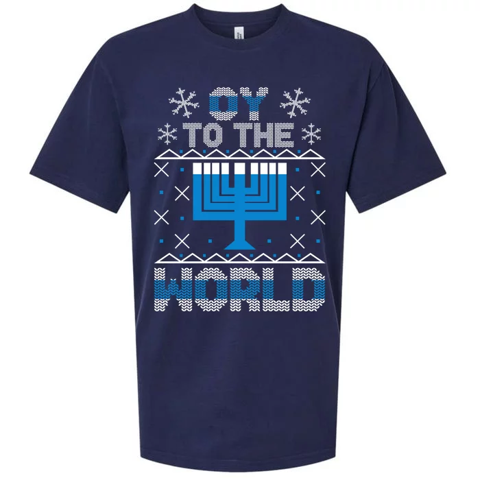 Oy To The World Ugly Hanukkah Sweater Sueded Cloud Jersey T-Shirt