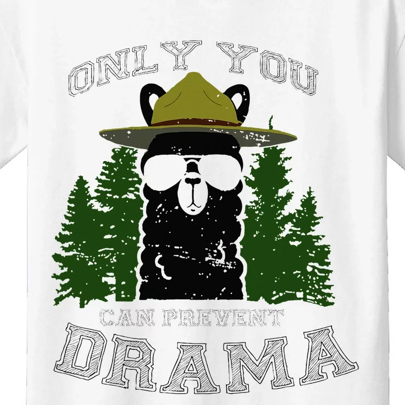 Only You Can Prevent Drama Llama Forest Camping Smokey Kids T-Shirt