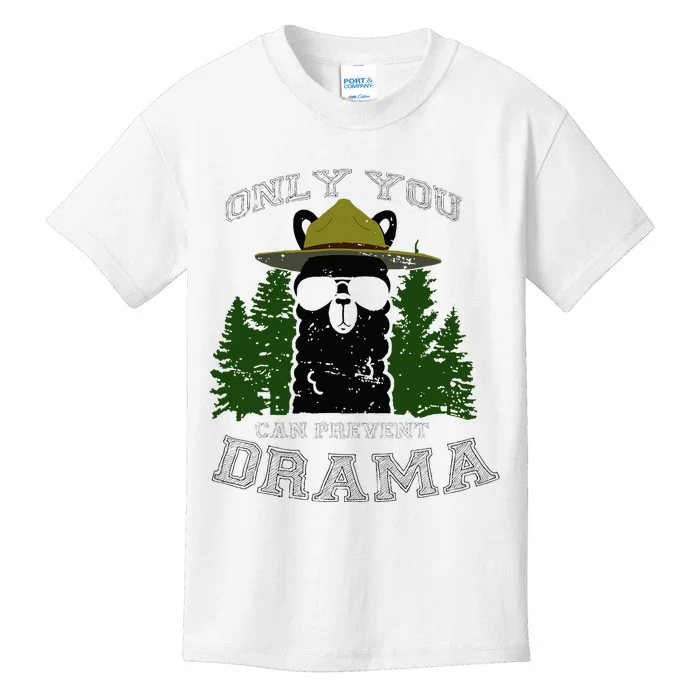 Only You Can Prevent Drama Llama Forest Camping Smokey Kids T-Shirt