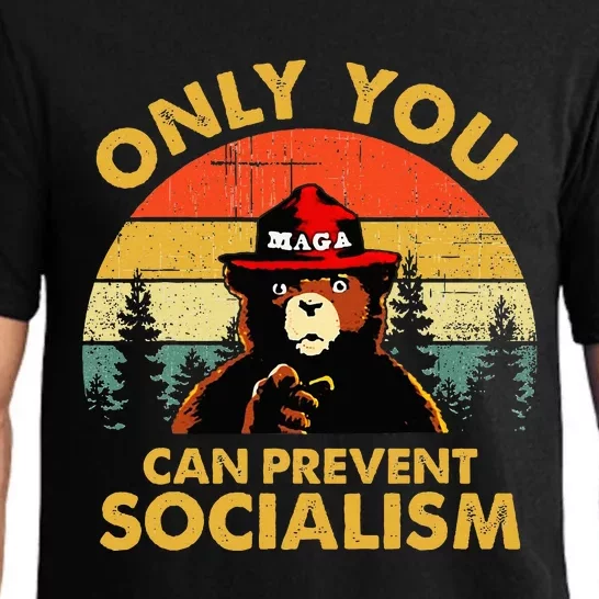 Only You Can Prevent Socialism Bear Wearing Hat Maga Smokey Pajama Set