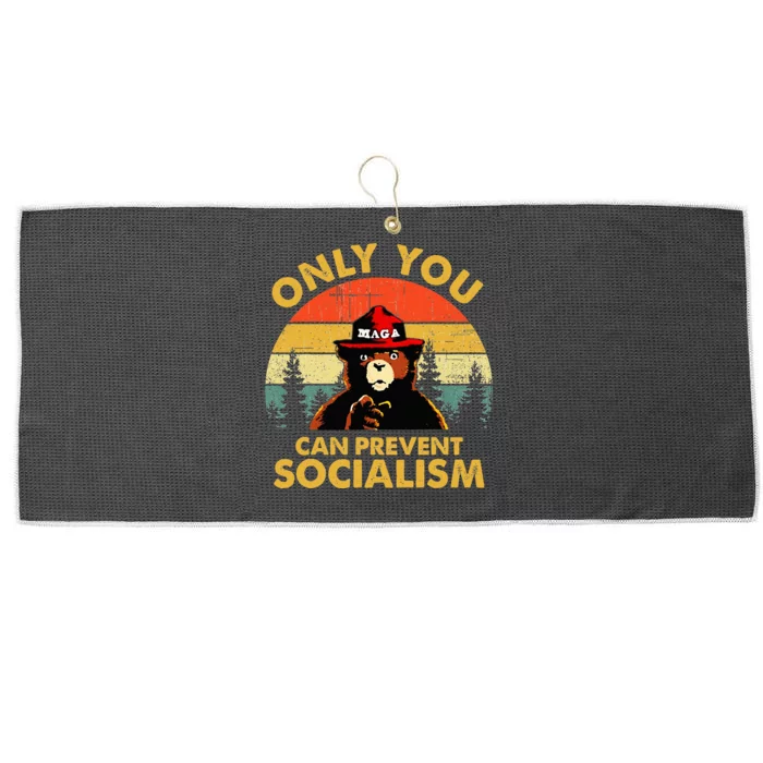 Only You Can Prevent Socialism Bear Wearing Hat Maga Smokey Large Microfiber Waffle Golf Towel