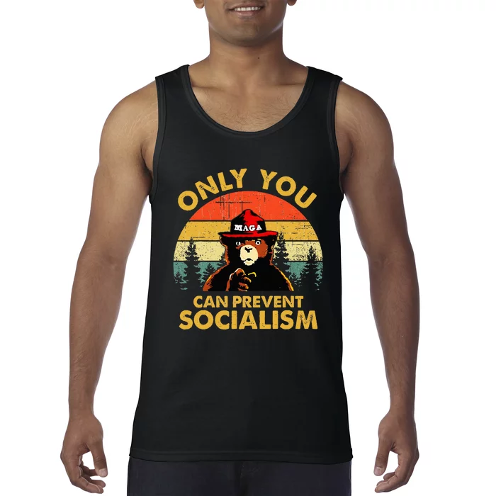 Only You Can Prevent Socialism Bear Wearing Hat Maga Smokey Tank Top