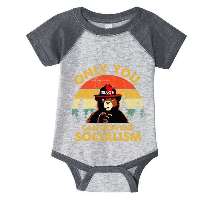 Only You Can Prevent Socialism Bear Wearing Hat Maga Smokey Infant Baby Jersey Bodysuit