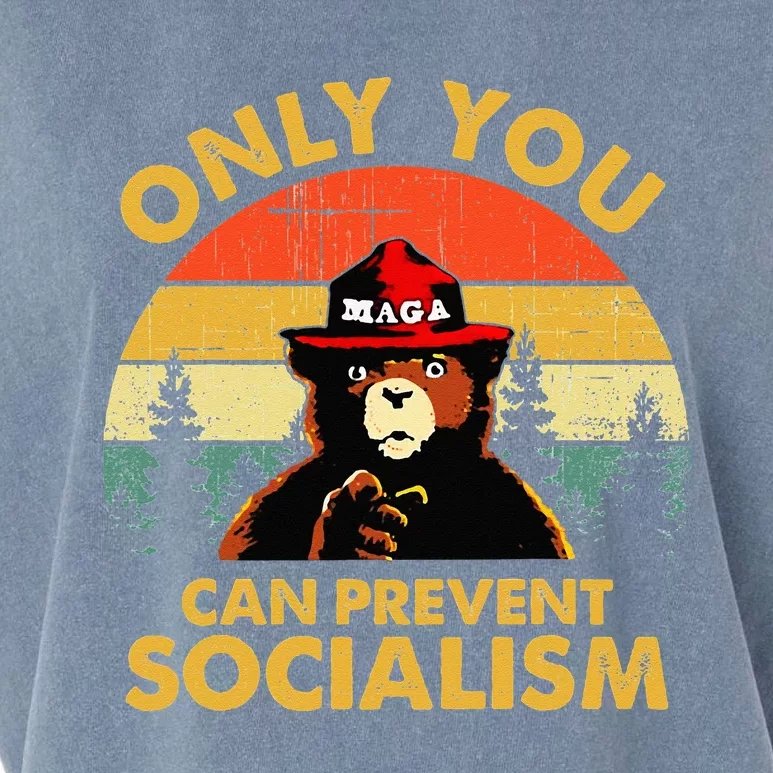 Only You Can Prevent Socialism Bear Wearing Hat MAGA Smokey Garment-Dyed Women's Muscle Tee