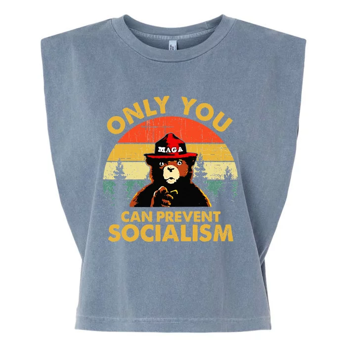 Only You Can Prevent Socialism Bear Wearing Hat MAGA Smokey Garment-Dyed Women's Muscle Tee