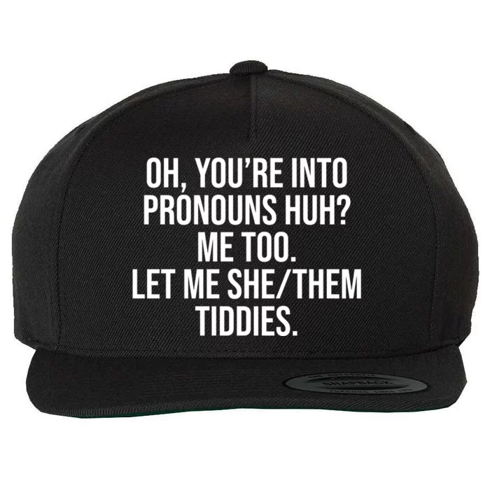 Oh Youre Into Pronouns Huh Me Too Let Me She Them Tiddies Wool Snapback Cap