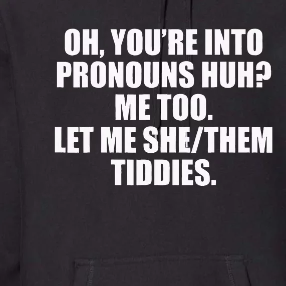 Oh YouRe Into Pronouns Huh Me Too Let Me Shethem Tiddies Premium Hoodie