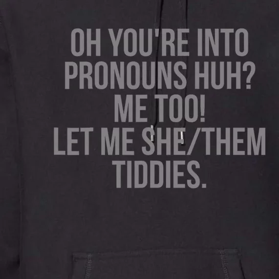 Oh YouRe Into Pronouns Huh Me Too Let Me She Them Tiddies Premium Hoodie