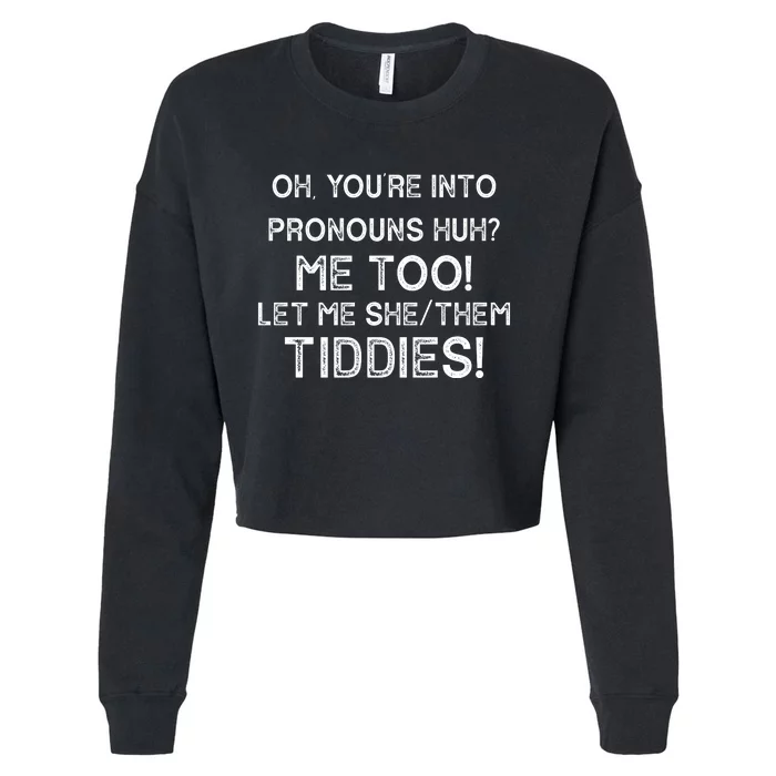 Oh Youre Into Pronouns Huh? Me Too Let Me She/Them Tiddies Vintage Cropped Pullover Crew