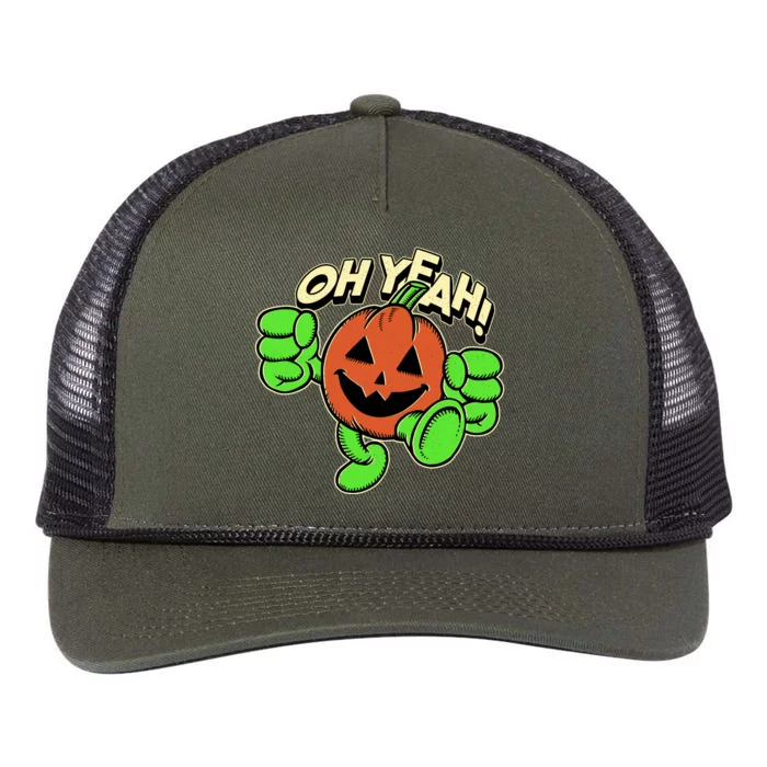 Oh Yeah! Pumpkin Man Retro Rope Trucker Hat Cap