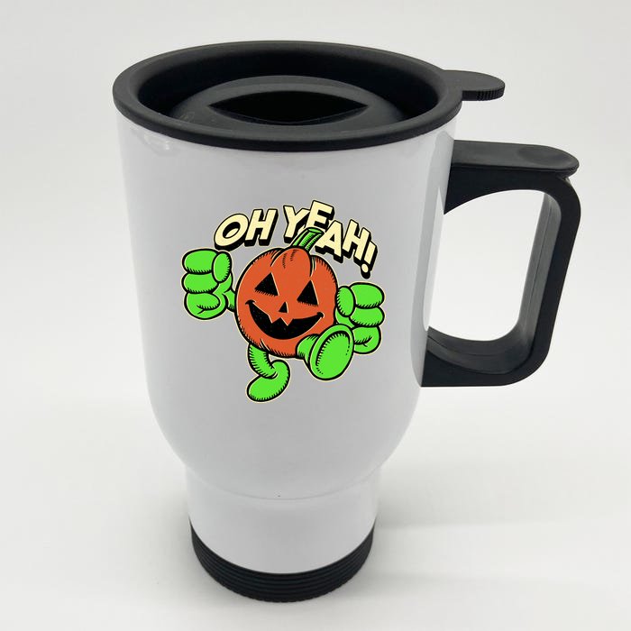 Oh Yeah! Pumpkin Man Front & Back Stainless Steel Travel Mug