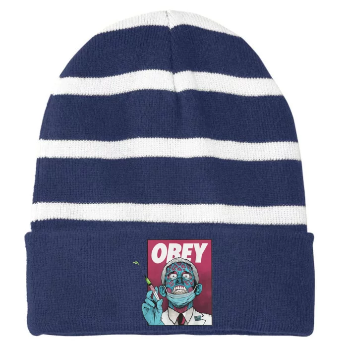 Obey Zombie Fauci Fauci Ouchie Political Tee Shirt Striped Beanie with Solid Band