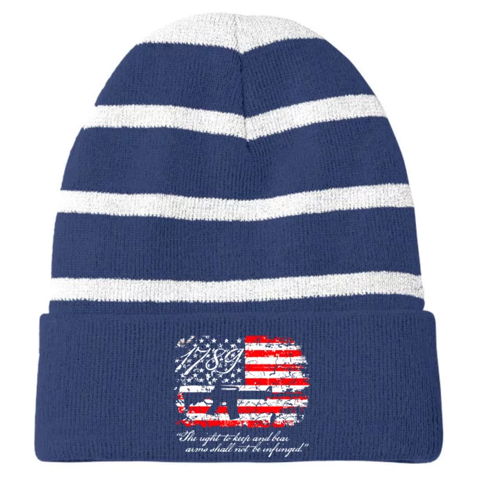 Patriotic 1789 American Flag 2nd Amendment Gun Rights AR15 Striped Beanie with Solid Band