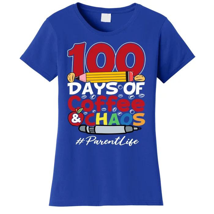 Parent 100 Days Of Coffee And Chaos Happy 100th Day Of School Great Gift Women's T-Shirt