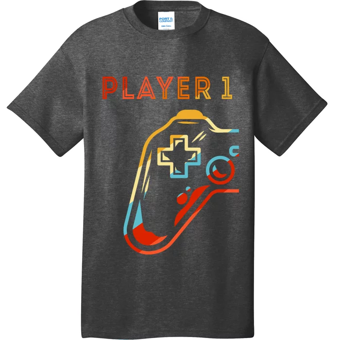 Player 1 Funny Video Game Lover Joystick Retro Matching  Gamer Couple T-Shirt