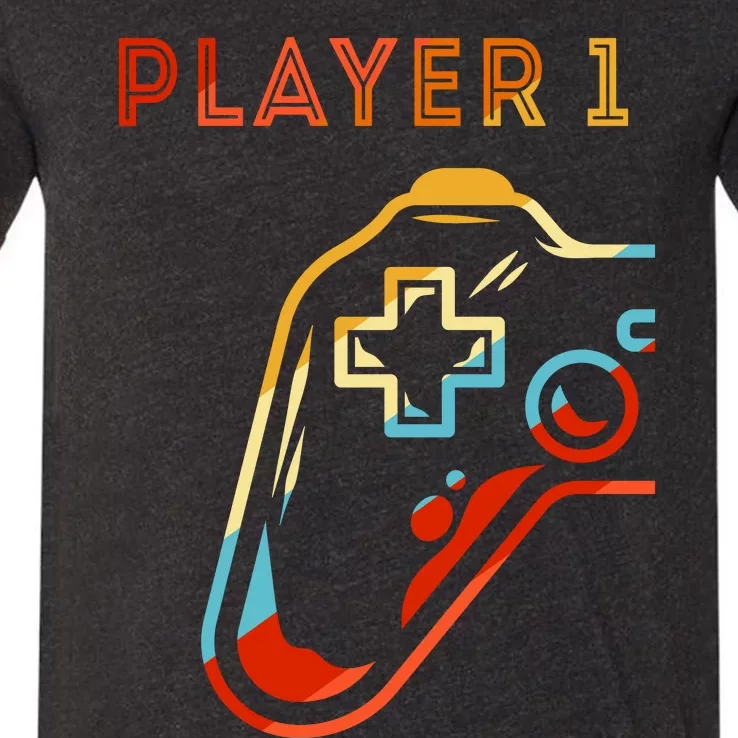 Player 1 Funny Video Game Lover Joystick Retro Matching  Gamer Couple V-Neck T-Shirt