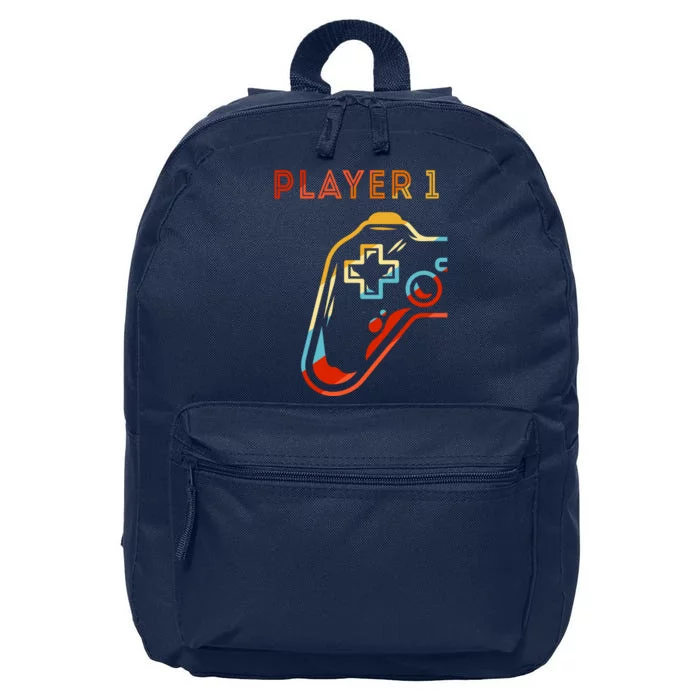 Player 1 Funny Video Game Lover Joystick Retro Matching  Gamer Couple 16 in Basic Backpack