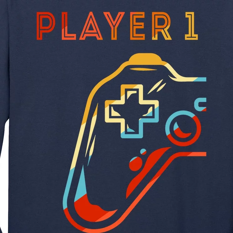 Player 1 Funny Video Game Lover Joystick Retro Matching  Gamer Couple Tall Long Sleeve T-Shirt