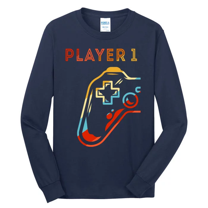 Player 1 Funny Video Game Lover Joystick Retro Matching  Gamer Couple Tall Long Sleeve T-Shirt