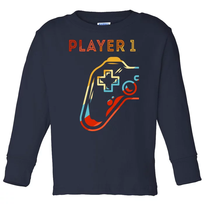 Player 1 Funny Video Game Lover Joystick Retro Matching  Gamer Couple Toddler Long Sleeve Shirt