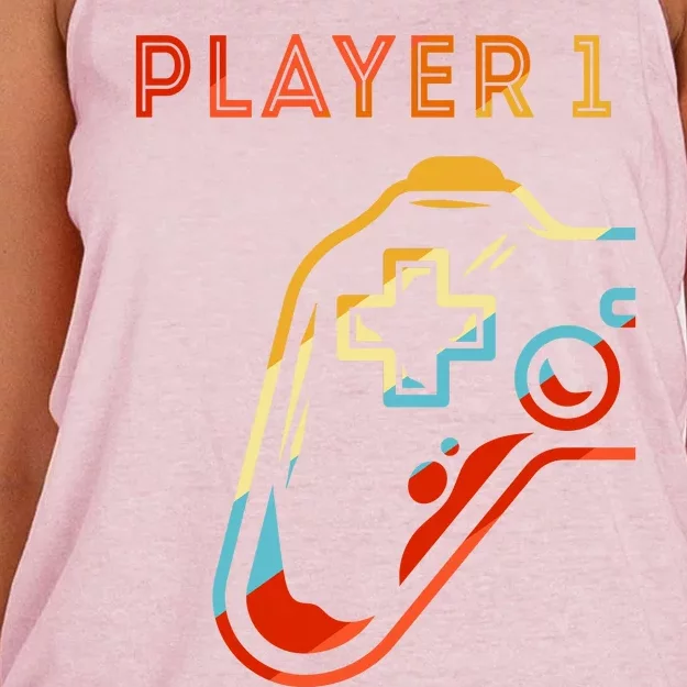 Player 1 Funny Video Game Lover Joystick Retro Matching  Gamer Couple Women's Knotted Racerback Tank