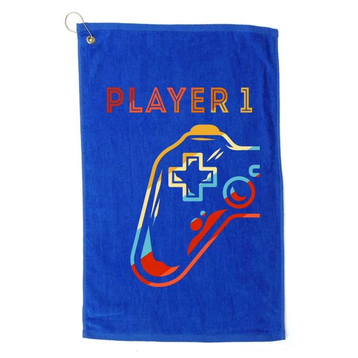 Player 1 Funny Video Game Lover Joystick Retro Matching  Gamer Couple Platinum Collection Golf Towel