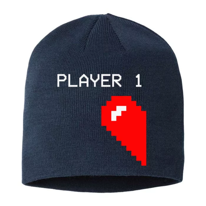 Player 1 Funny Video Game Lover Joystick Matching Gamer Couple 8 1/2in Sustainable Knit Beanie