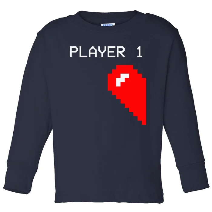 Player 1 Funny Video Game Lover Joystick Matching Gamer Couple Toddler Long Sleeve Shirt