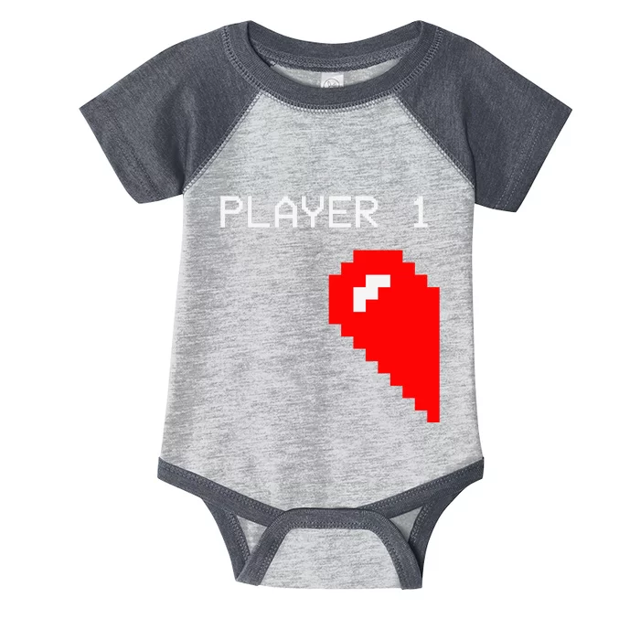 Player 1 Funny Video Game Lover Joystick Matching Gamer Couple Infant Baby Jersey Bodysuit