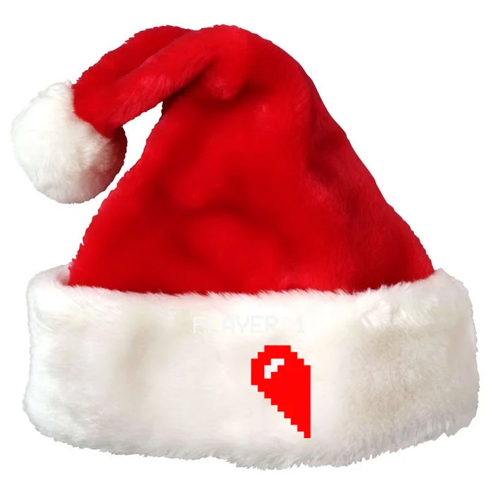 Player 1 Funny Video Game Lover Joystick Matching Gamer Couple Premium Christmas Santa Hat