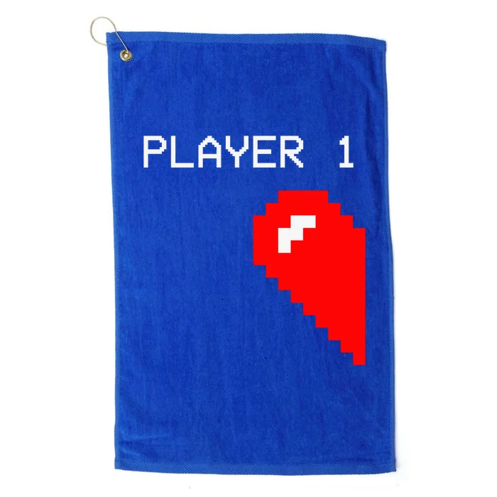 Player 1 Funny Video Game Lover Joystick Matching Gamer Couple Platinum Collection Golf Towel