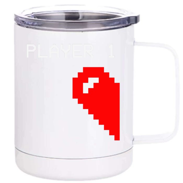 Player 1 Funny Video Game Lover Joystick Matching Gamer Couple Front & Back 12oz Stainless Steel Tumbler Cup