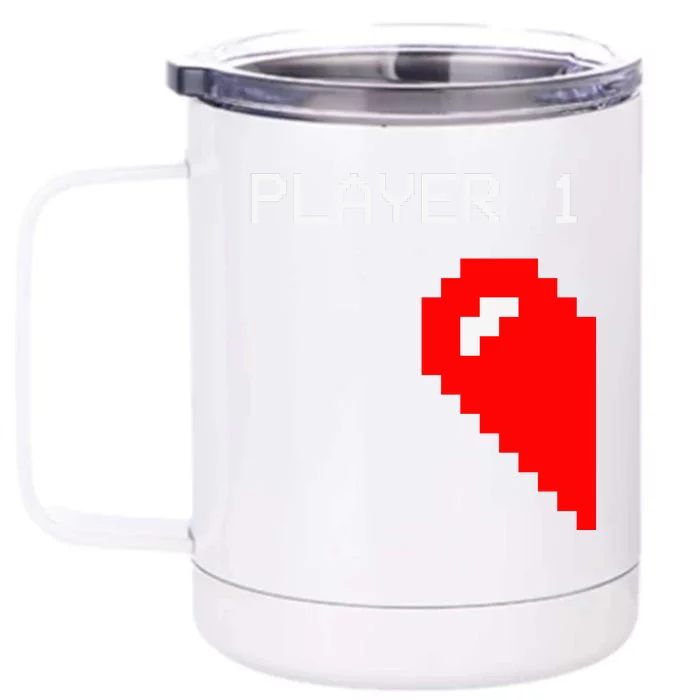 Player 1 Funny Video Game Lover Joystick Matching Gamer Couple Front & Back 12oz Stainless Steel Tumbler Cup