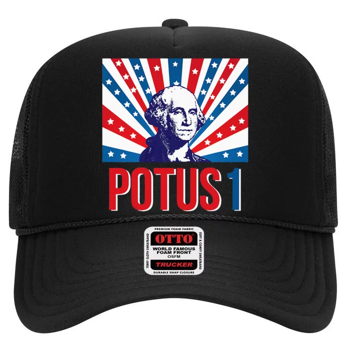 Potus 1 George Washington Retro High Crown Mesh Trucker Hat