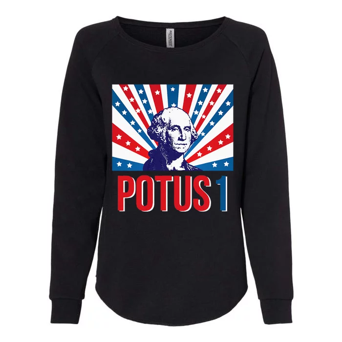 Potus 1 George Washington Retro Womens California Wash Sweatshirt