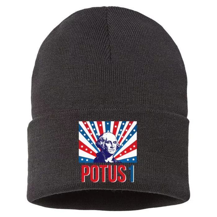 Potus 1 George Washington Retro Sustainable Knit Beanie