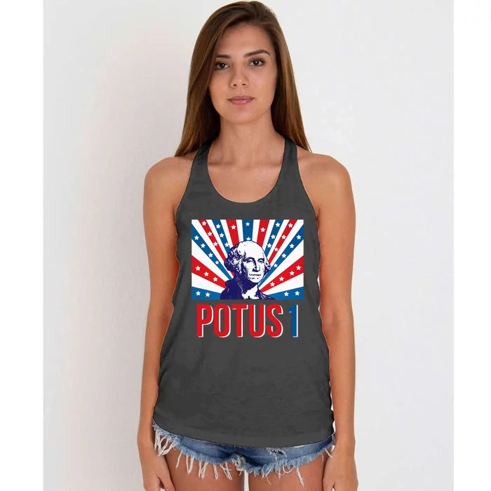 Potus 1 George Washington Retro Women's Knotted Racerback Tank