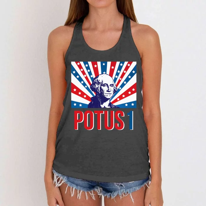 Potus 1 George Washington Retro Women's Knotted Racerback Tank