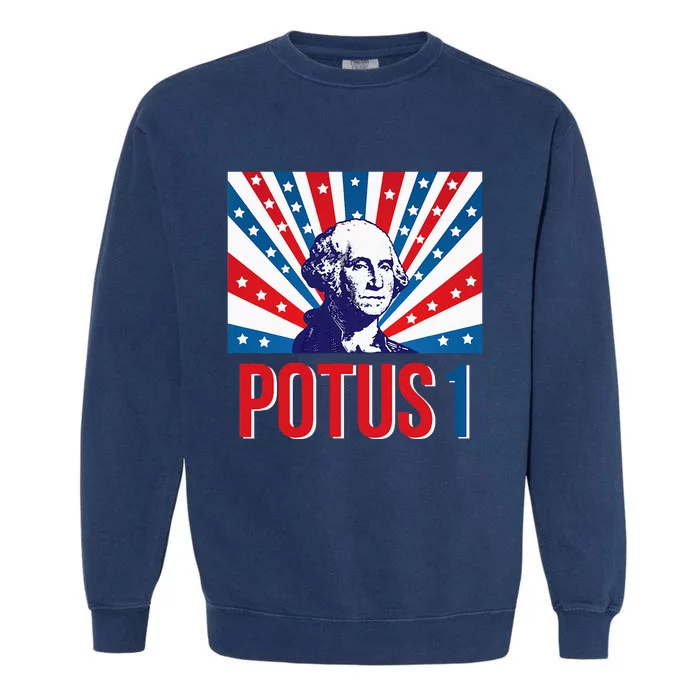 Potus 1 George Washington Retro Garment-Dyed Sweatshirt