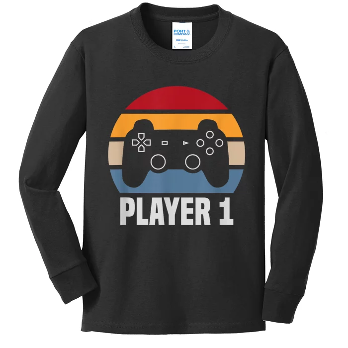 Player 1 Player 2 Couple Matching Video Gamer Kids Long Sleeve Shirt