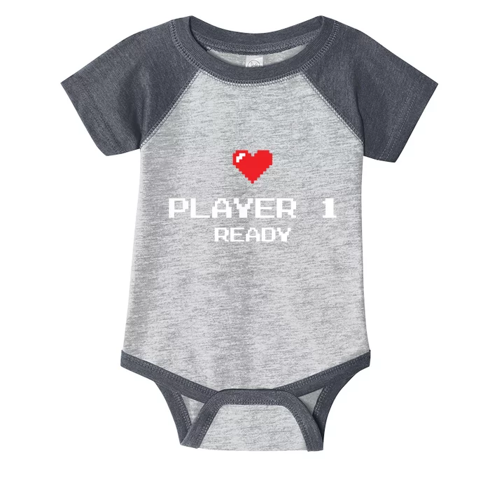 Player 1 Ready Retro Gaming New Dad Baby Announcement Infant Baby Jersey Bodysuit