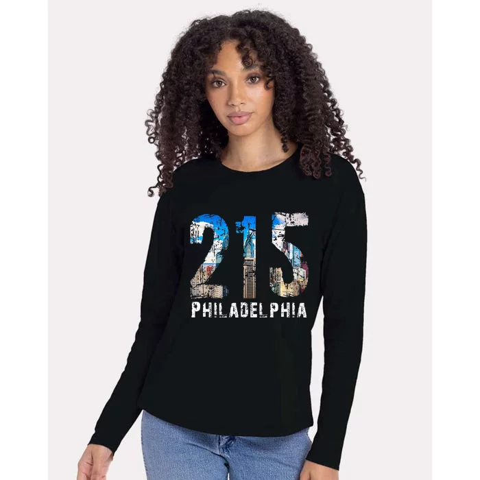 Philadelphia 215 215 Skyline Area Code Womens Cotton Relaxed Long Sleeve T-Shirt