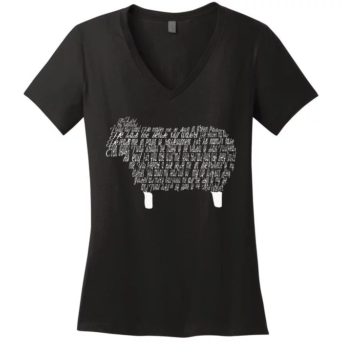 Psalm 23 Bible Scripture Lamb Women's V-Neck T-Shirt