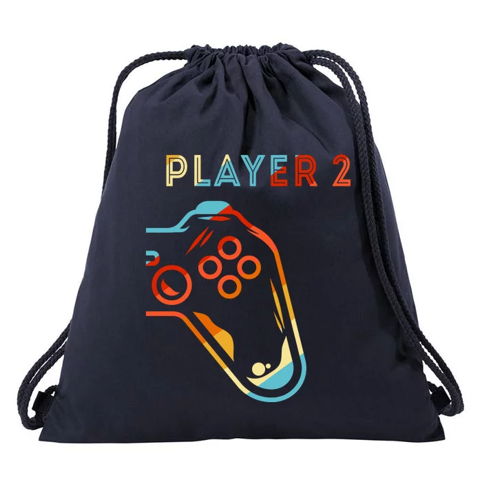 Player 2 Funny Video Game Lover Joystick Retro Matching Gamer Couple Drawstring Bag