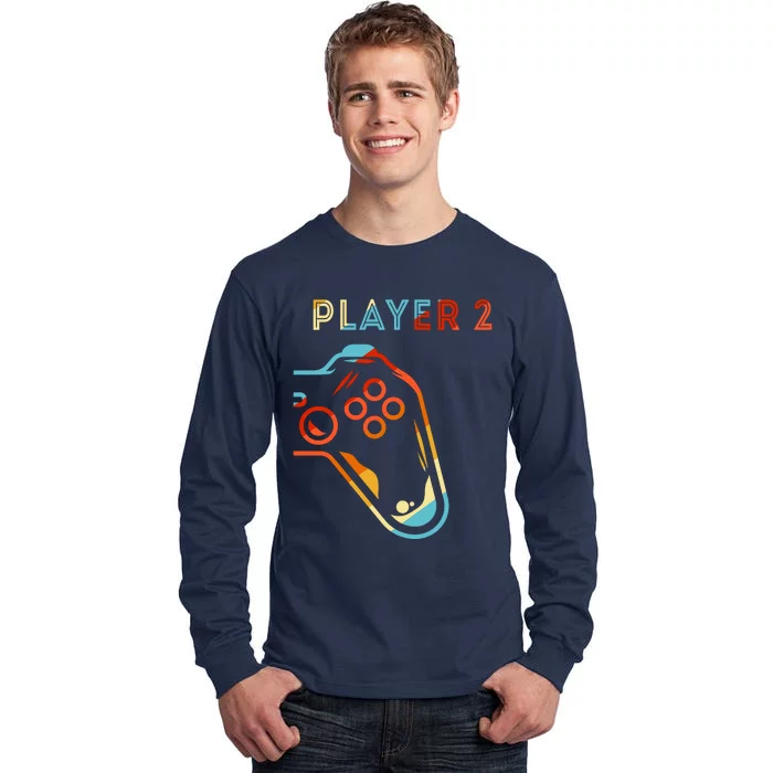 Player 2 Funny Video Game Lover Joystick Retro Matching Gamer Couple Tall Long Sleeve T-Shirt