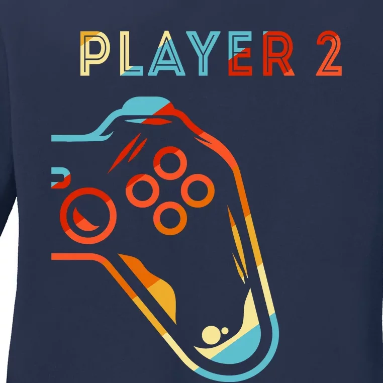 Player 2 Funny Video Game Lover Joystick Retro Matching Gamer Couple Ladies Long Sleeve Shirt